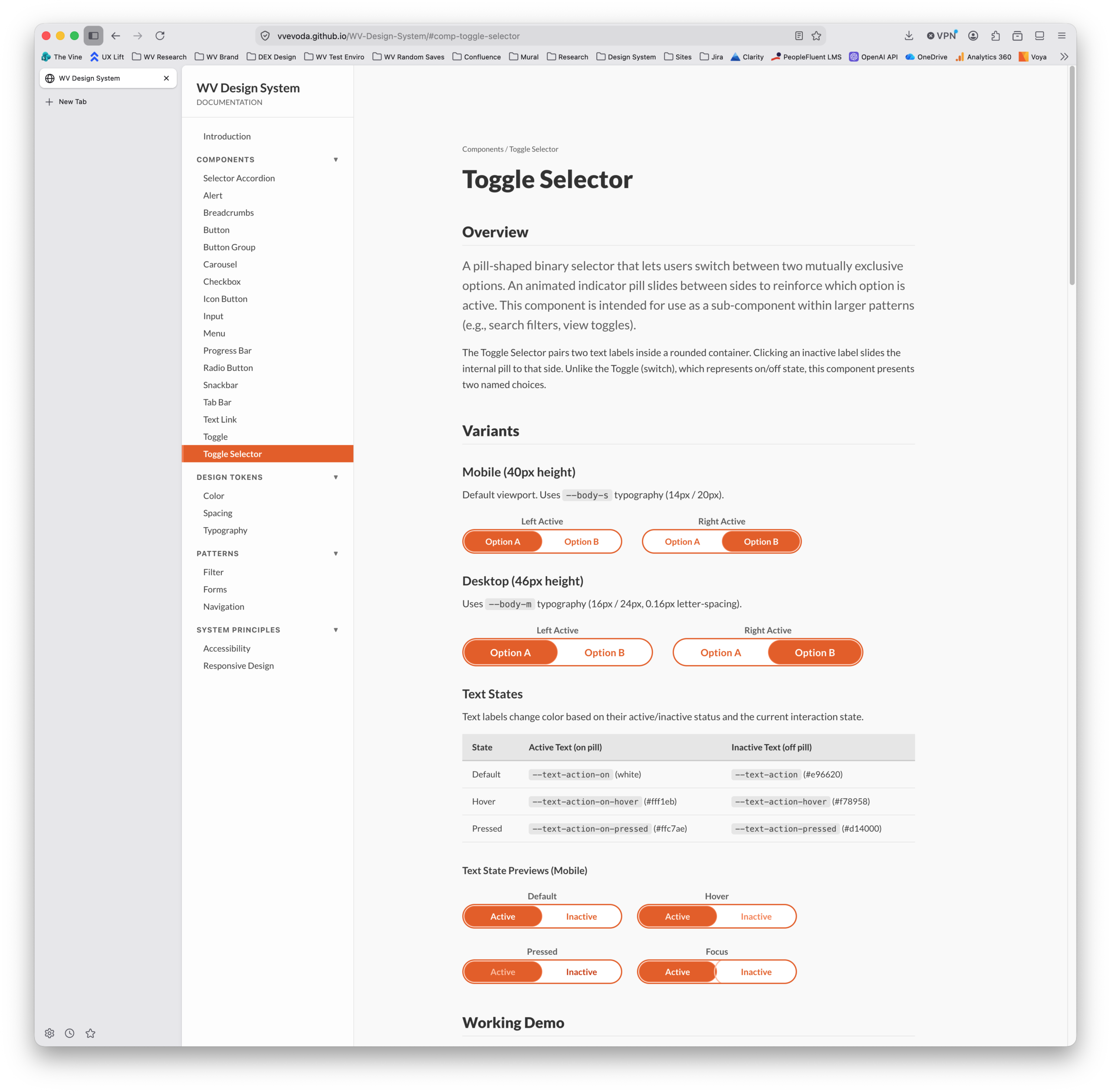 Design System documentation on Git Pages